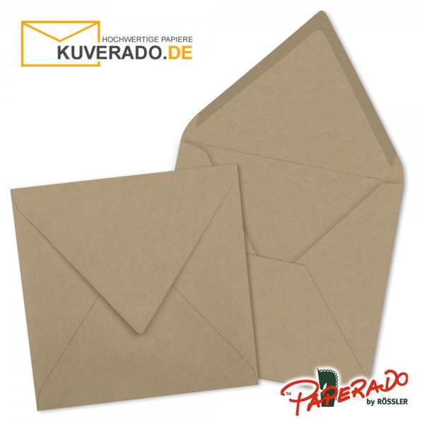 Paperado quadratische Briefumschläge aus Kraftpapier in braun 164x164 mm