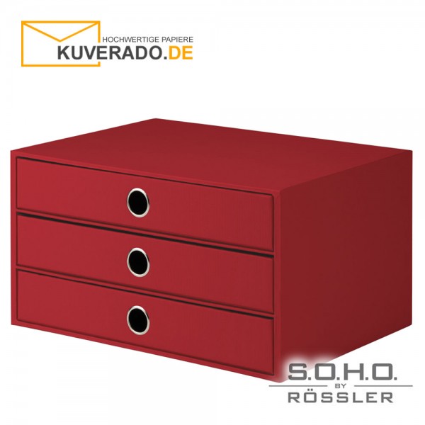 S.O.H.O. 3er Schubladenbox für DIN A4 in der Farbe "rot"