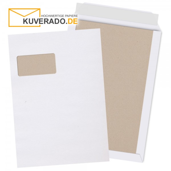Weiße Papprückwandtaschen mit Adressfenster im Format DIN C4 haftklebend